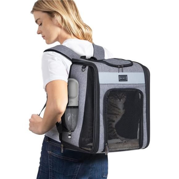 Cat Backpack Carrier with Soft Plush Mat, Cross Ventilation Design, Dog Backpack - Picture 1 of 8